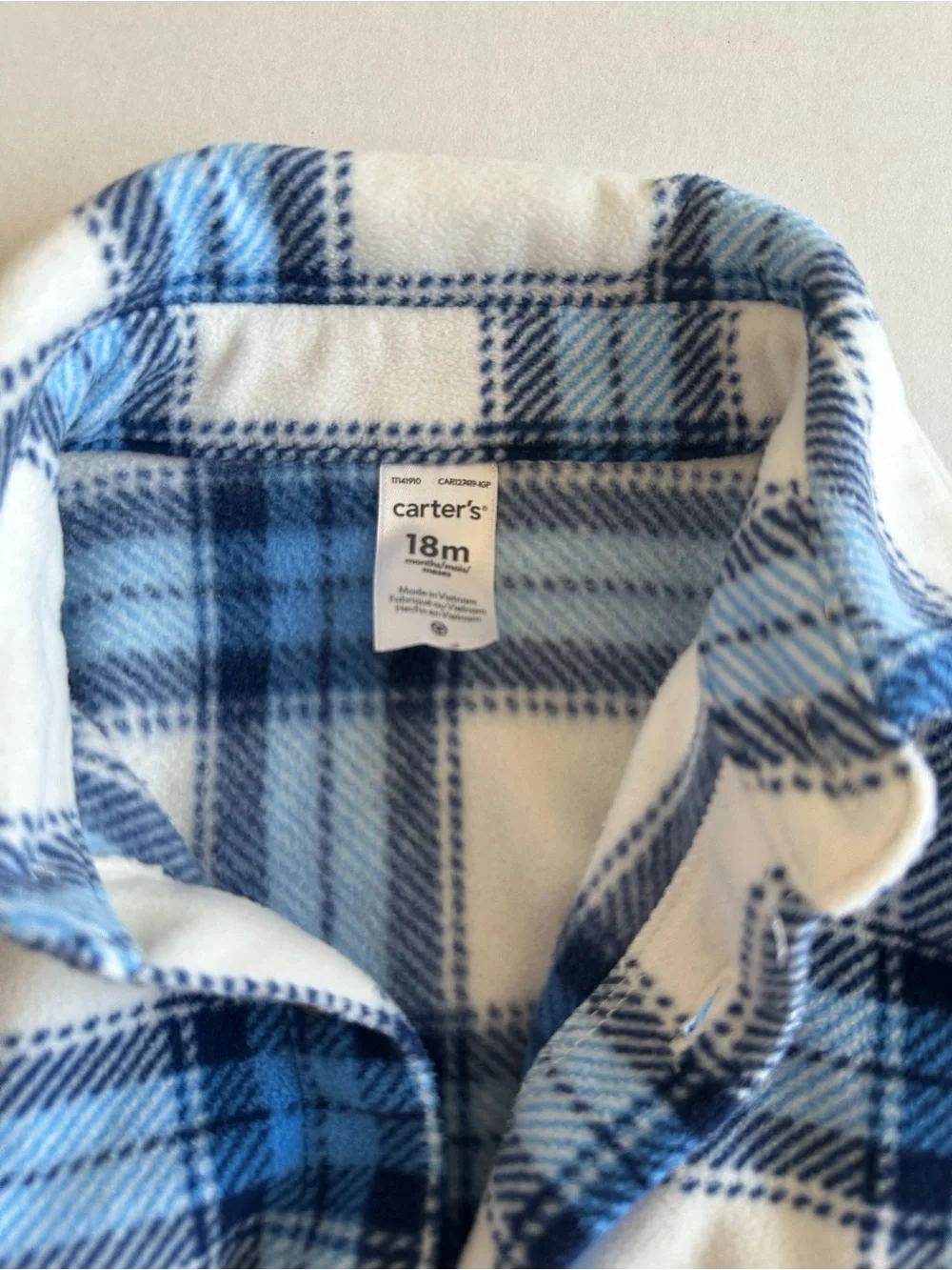 Carter's Blue and White Plaid Pajama Set with Navy Pants